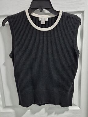 Christopher & Banks Black Ribbed Sleeveless Top with White Trim